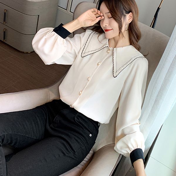 2021 new korean fashion blouse women doll collar single row buckle long sleeves chiffon small crowd design sense autumn new ts0f, White
2021 new korean fashion blouse women doll collar single row buckle long sleeves chiffon small crowd design sense autumn new ts0f, White