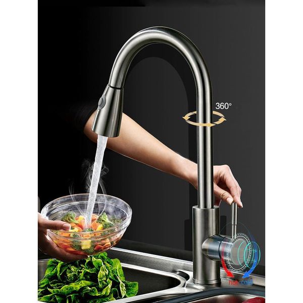 304 stainless steel kitchen faucet and cold water mixing faucet single handle single hole pullout kitchen faucet de jllxgf 
304 stainless steel kitchen faucet and cold water mixing faucet single handle single hole pullout kitchen faucet de jllxgf