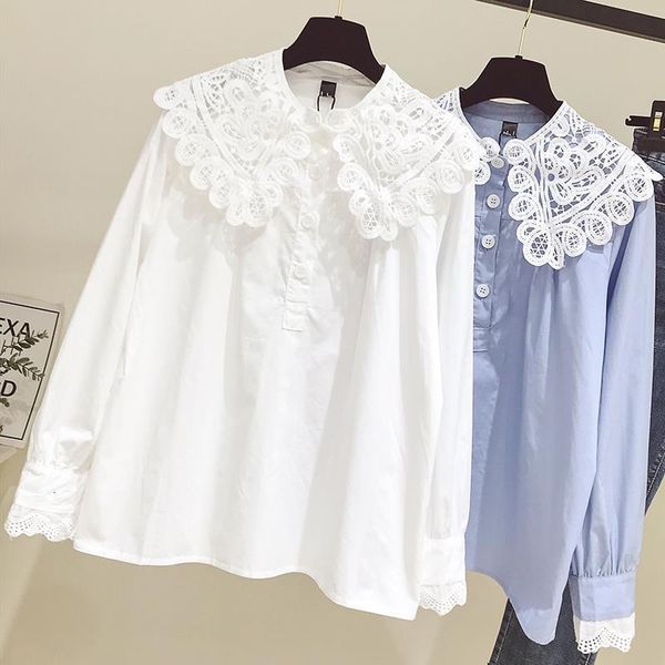lace lapel long sleeve women's shirt 2020 fall new korean loose casual blouse women fashion street large size white blue
lace lapel long sleeve women's shirt 2020 fall new korean loose casual blouse women fashion street large size white blue