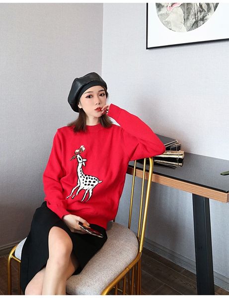 680 2020 autumn brand same style regular long sleeve crew neck red apricot kint sweater women clothes yashi, White;black
680 2020 autumn brand same style regular long sleeve crew neck red apricot kint sweater women clothes yashi, White;black