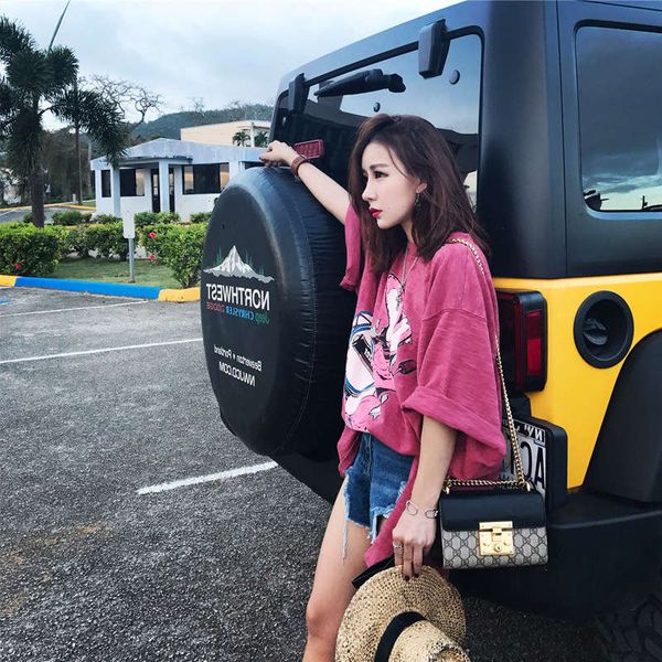 t-shirt women's short sleeve new summer bf cartoon print loose medium length bottom shirt original night style, Black;gray
t-shirt women's short sleeve new summer bf cartoon print loose medium length bottom shirt original night style, Black;gray