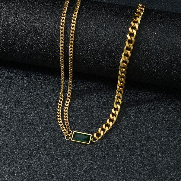 titanium steel necklace square green zircon stitching double-layer necklace net red personality simple clavicle chain female, Silver
titanium steel necklace square green zircon stitching double-layer necklace net red personality simple clavicle chain female, Silver