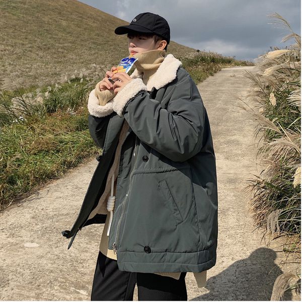 2019 winter new youth popular lamb hair plus velvet lapel cotton men's fashion casual loose padded coat jacket green / blue m, Black
2019 winter new youth popular lamb hair plus velvet lapel cotton men's fashion casual loose padded coat jacket green / blue m, Black