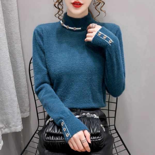 2020 new half high neck for women autumn thickened mink fur versatile bottoming sweater winter, White;black
2020 new half high neck for women autumn thickened mink fur versatile bottoming sweater winter, White;black