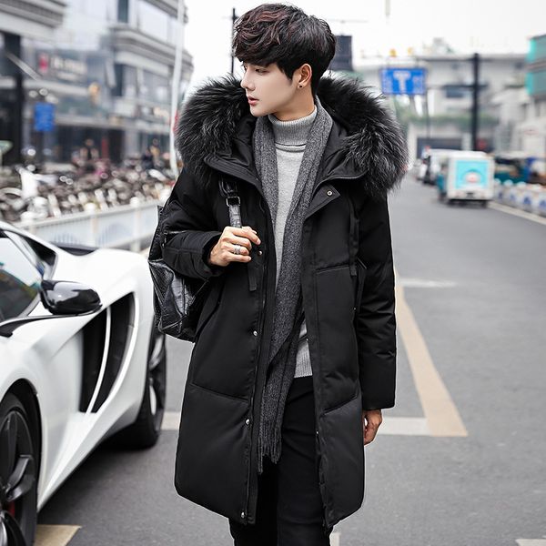new men's medium and long down jacket with big hair collar in autumn and winter 2020 q1209, Black
new men's medium and long down jacket with big hair collar in autumn and winter 2020 q1209, Black