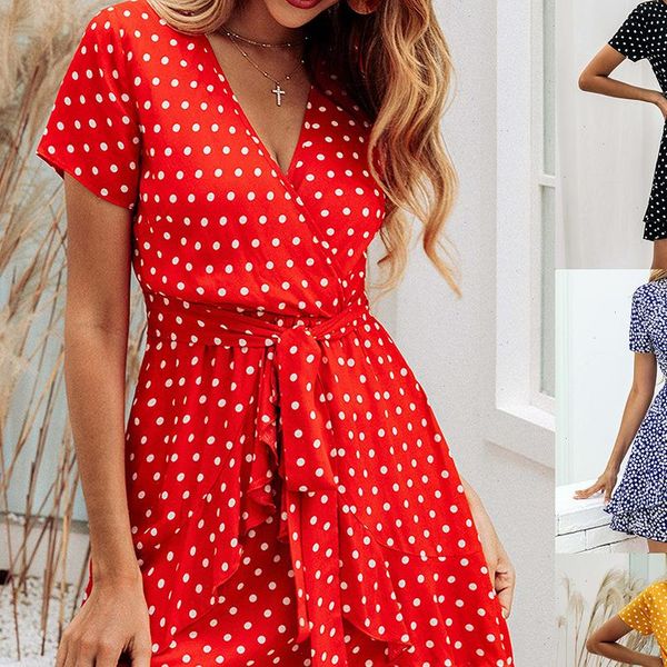 dresses women summer dress fashion printed polka dot v neck flounced zipper lace up mini dress vestidos bnz800045, Black;gray
dresses women summer dress fashion printed polka dot v neck flounced zipper lace up mini dress vestidos bnz800045, Black;gray