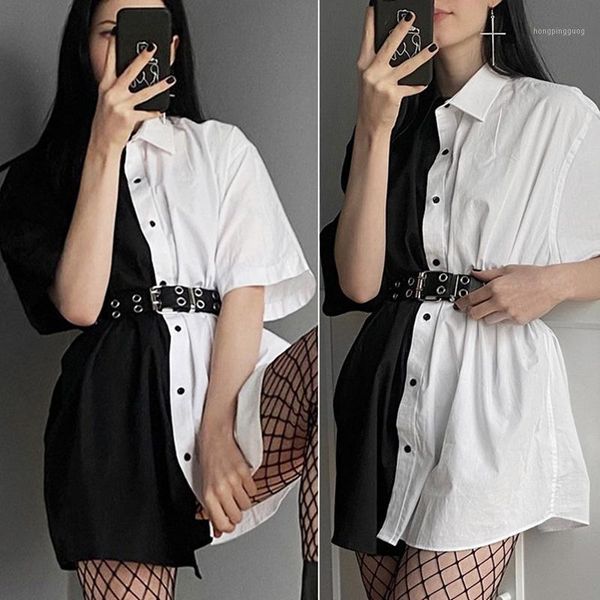 women short sleeve long shirt fashion hit color mid length turn-down collar casual long blouse1, White
women short sleeve long shirt fashion hit color mid length turn-down collar casual long blouse1, White