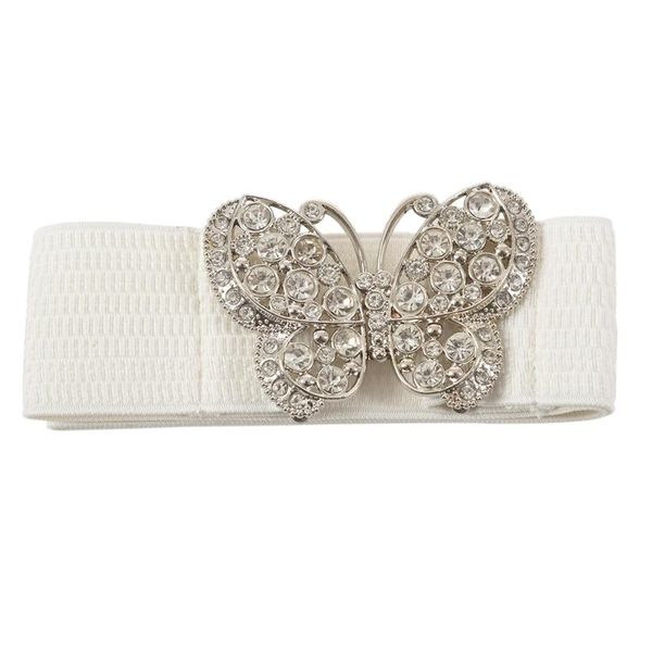 women rhinestones accent butterfly hook buckle elastic cinch waist belt white, Black;brown
women rhinestones accent butterfly hook buckle elastic cinch waist belt white, Black;brown