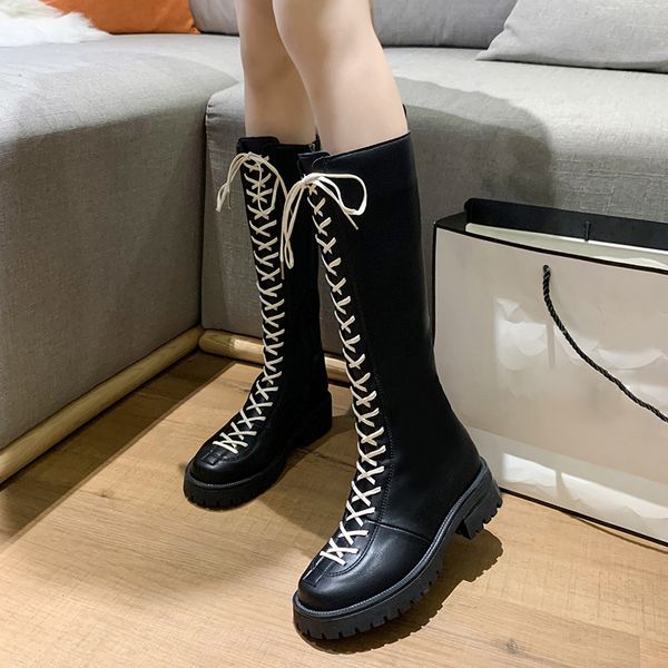 fashion cross belts platform at knee height women heels thick leather thigh high woman winter boots, Black
fashion cross belts platform at knee height women heels thick leather thigh high woman winter boots, Black