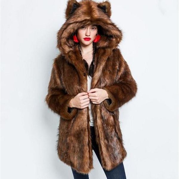 autumn and winter 2020 fur coat women long imitation fur coat collar women, Black