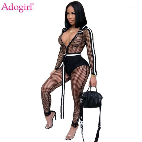 adogirl fishnet side stripe hooded jumpsuit with belt zipper up long sleeve sheer club rompers women overalls playsuits1, Black;white
adogirl fishnet side stripe hooded jumpsuit with belt zipper up long sleeve sheer club rompers women overalls playsuits1, Black;white