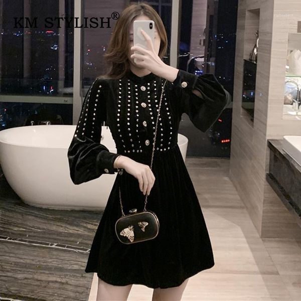 casual dresses women winter o-neck dress black beading velvet lantern sleeve female dress1, Black;gray
casual dresses women winter o-neck dress black beading velvet lantern sleeve female dress1, Black;gray