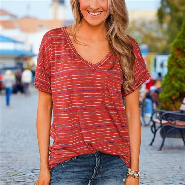 v neck t shirt summer striped short sleeve women 2020 tee casual loose t shirt long for women street, White
v neck t shirt summer striped short sleeve women 2020 tee casual loose t shirt long for women street, White