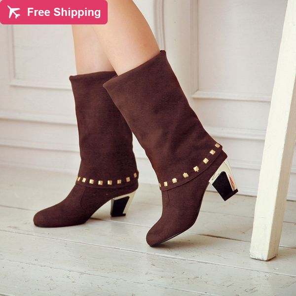 women's rebite big 32-43 mid-calf chaussures thick ladies high heels women zapatos mujer autumn boots, Black
women's rebite big 32-43 mid-calf chaussures thick ladies high heels women zapatos mujer autumn boots, Black