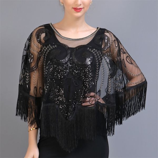 vintage sequin tassel evening cape 1920s flapper party fringed shawl wraps embroidery pullover wedding bridal shawl scarf y201007, Blue;gray
vintage sequin tassel evening cape 1920s flapper party fringed shawl wraps embroidery pullover wedding bridal shawl scarf y201007, Blue;gray