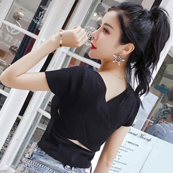 back daily wear v neck women t-shirt short sleeve base fashion casual knit summer pullover solid girls crop, White
back daily wear v neck women t-shirt short sleeve base fashion casual knit summer pullover solid girls crop, White