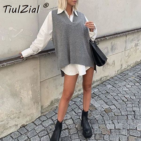 tiulzial sleeveless long sweaters dress gray oversized sweater women casual loose v neck vest sweater knitting pullover vest c1121, White;black
tiulzial sleeveless long sweaters dress gray oversized sweater women casual loose v neck vest sweater knitting pullover vest c1121, White;black