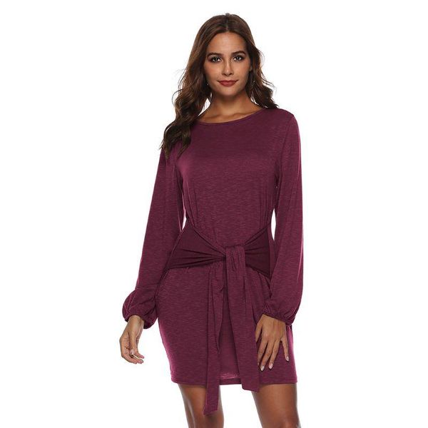 women lantern sleeves o-neck bodycon mini dress solid color tie waist clubwear, Black;gray
women lantern sleeves o-neck bodycon mini dress solid color tie waist clubwear, Black;gray