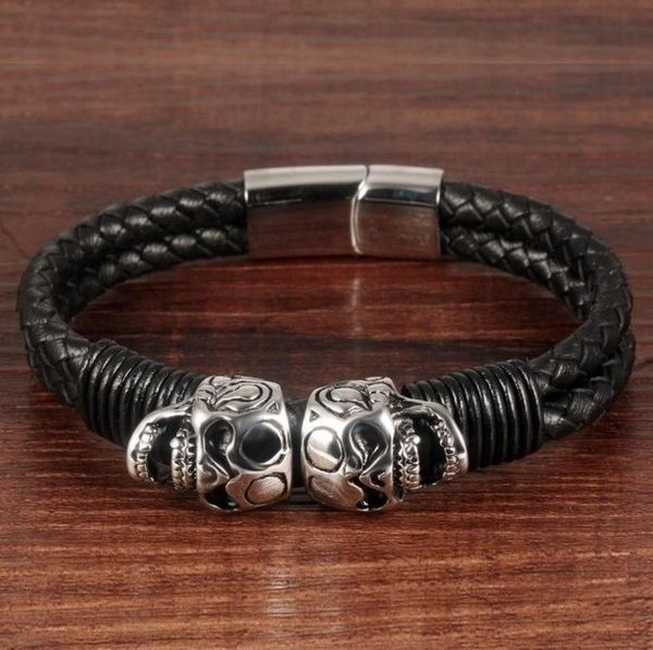 charm bracelets stainless steel braided punk men leather skull bracelet, Golden;silver
charm bracelets stainless steel braided punk men leather skull bracelet, Golden;silver