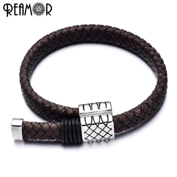 reamor vintage simple mens charms bracelets 316l stainless steel brown wide genuine leather braided adjustable trendy bracelets, Golden;silver
reamor vintage simple mens charms bracelets 316l stainless steel brown wide genuine leather braided adjustable trendy bracelets, Golden;silver