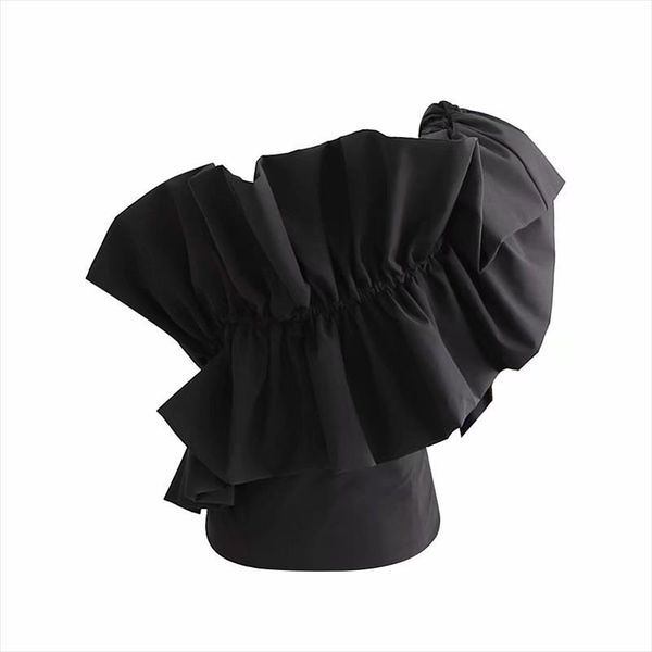 women cascading ruffles irregular one shoulder black blouse female casual elastic shirt chic femininas blusas ls4363, White
women cascading ruffles irregular one shoulder black blouse female casual elastic shirt chic femininas blusas ls4363, White