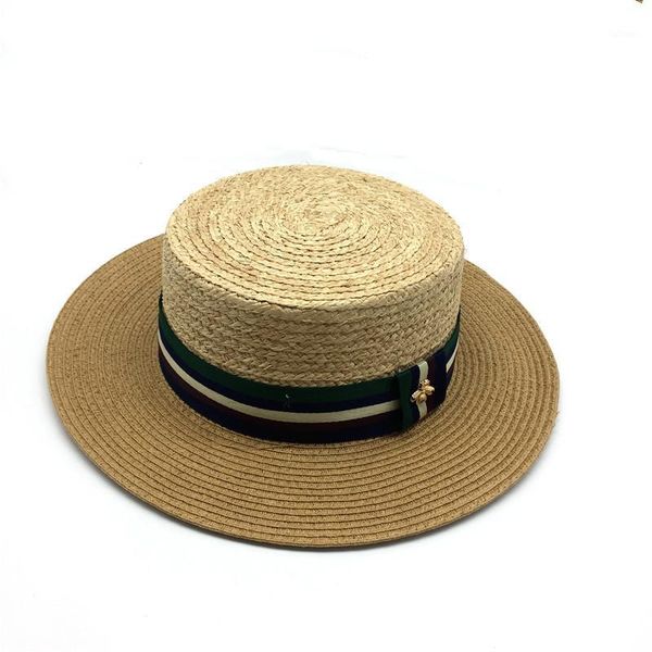 women striped band raffia boater natural straw hat girls flat brim summer beach floppy straw hat with wide band1, Blue;gray
women striped band raffia boater natural straw hat girls flat brim summer beach floppy straw hat with wide band1, Blue;gray