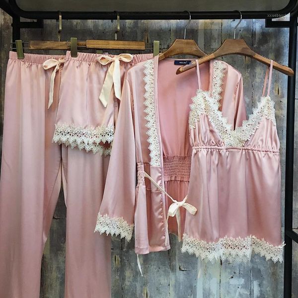 spring new satin silk pajamas women lace spliced lingerie sets lace -up ladies sleepwear nightdress 4 piece home suits1, Black;red
spring new satin silk pajamas women lace spliced lingerie sets lace -up ladies sleepwear nightdress 4 piece home suits1, Black;red