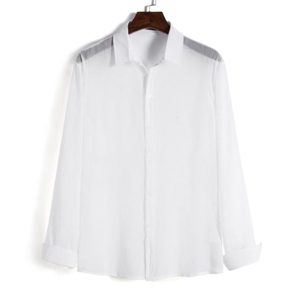 men's casual shirts summer solid white shirt thin soft breathable fashion classic turn-down collar long sleeve see-through top, White;black
men's casual shirts summer solid white shirt thin soft breathable fashion classic turn-down collar long sleeve see-through top, White;black