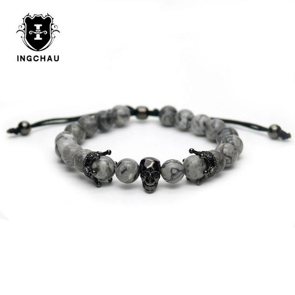 charm bracelets gold-color diy braiding adjustable crown skull men grey stone beads bracelet pulseira masculina g-1, Golden;silver
charm bracelets gold-color diy braiding adjustable crown skull men grey stone beads bracelet pulseira masculina g-1, Golden;silver