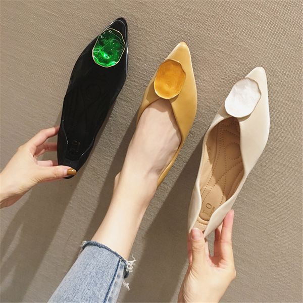 casual 2020 new trend ladies office slippage in black yellow ballet spring women's shoes kd9r