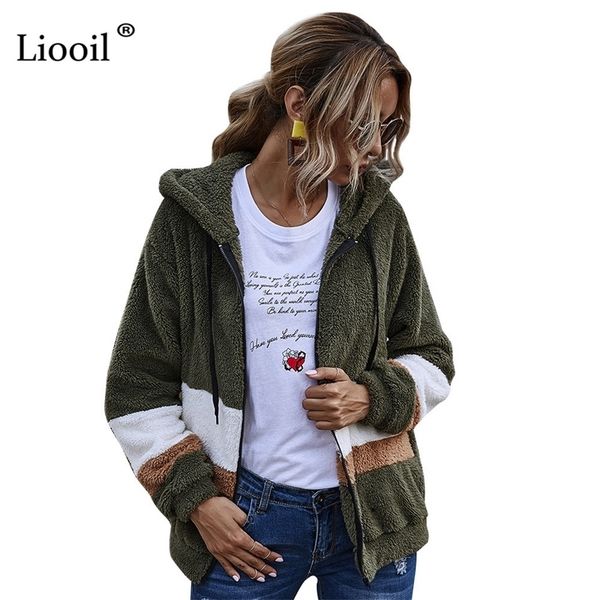 liooil plush hooded sweatshirt coats and jackets women patchwork color block zip up ladies autumn winter fluffy outwear 201210, Black;brown
liooil plush hooded sweatshirt coats and jackets women patchwork color block zip up ladies autumn winter fluffy outwear 201210, Black;brown