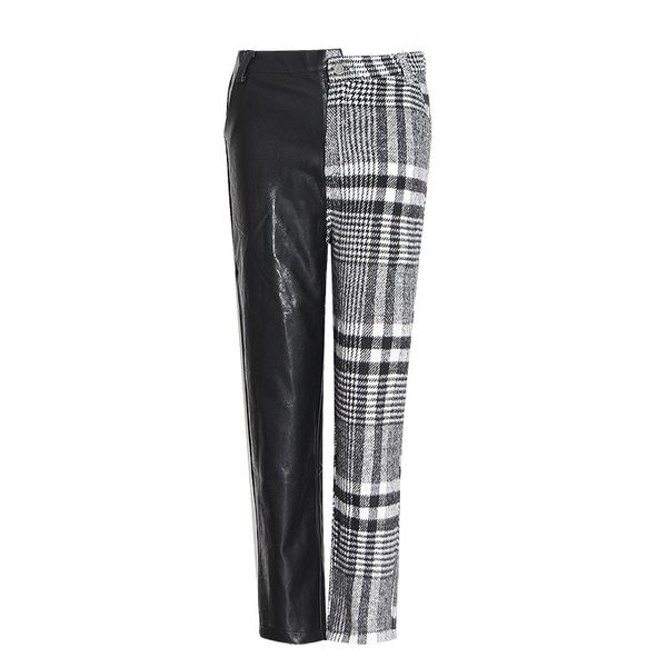 new style contrast plaid women's nine-point pants with pu leather asymmetrical high waist women's straight slacks with s-2xl, Black;white
new style contrast plaid women's nine-point pants with pu leather asymmetrical high waist women's straight slacks with s-2xl, Black;white