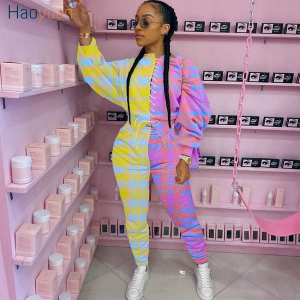 haoyuan plus size plaid two piece set jumpsuit for women fall winter bandage crop joggers fitness lounge wear matching sets 201007, Black;white
haoyuan plus size plaid two piece set jumpsuit for women fall winter bandage crop joggers fitness lounge wear matching sets 201007, Black;white