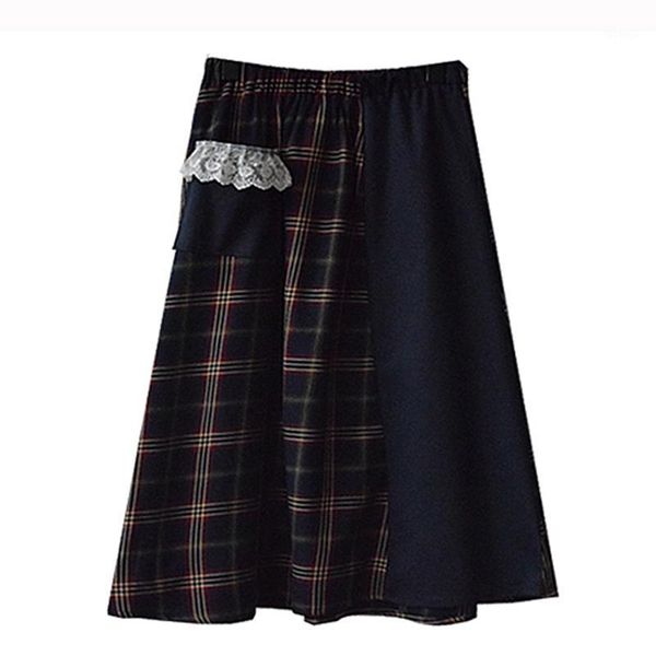 preppy style women skirts elastic waist a-line skirt lace plaid stitching pure color calf-length spring summer new arrival1, Black
preppy style women skirts elastic waist a-line skirt lace plaid stitching pure color calf-length spring summer new arrival1, Black