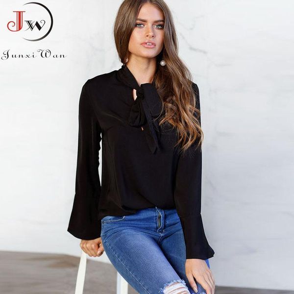 black bowknot collar elegant chiffon blouse shirt women solid color long sleeve summer female work shirts plus size1, White
black bowknot collar elegant chiffon blouse shirt women solid color long sleeve summer female work shirts plus size1, White
