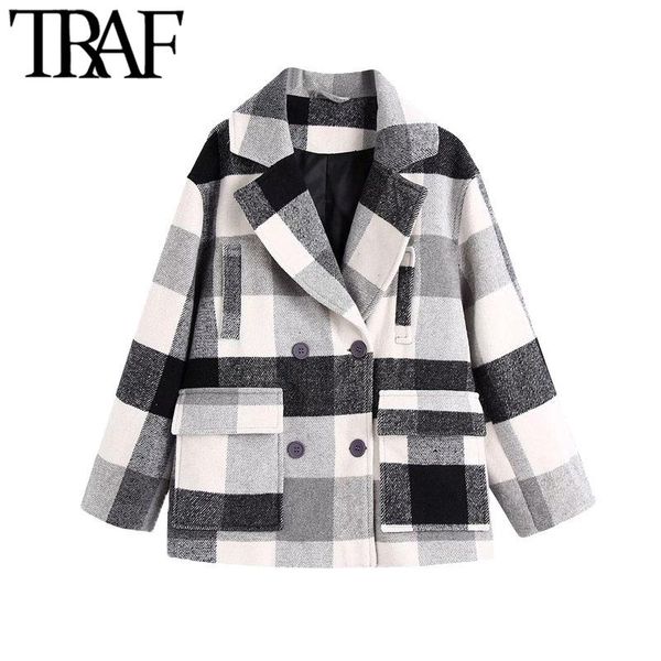 women's jackets traf women fashion double breasted plaid woolen jacket coat vintage long sleeve pockets female outerwear chic, Black;brown
women's jackets traf women fashion double breasted plaid woolen jacket coat vintage long sleeve pockets female outerwear chic, Black;brown
