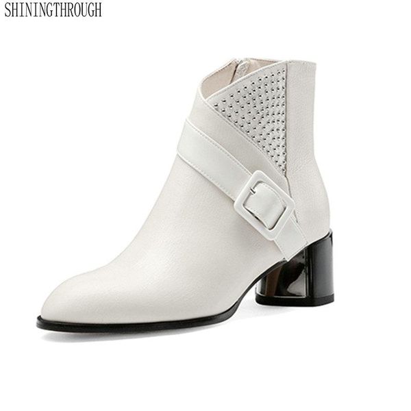 women ankle boots buckle metal decoration genuine leather high heels warm basic office party shoes woman, Black
women ankle boots buckle metal decoration genuine leather high heels warm basic office party shoes woman, Black