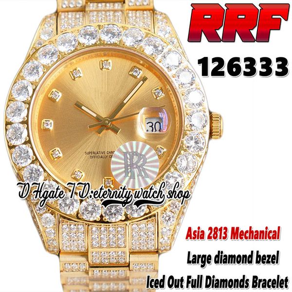 2022 rrf 126334 126333 2813 automatic mechanical mens watch 126200 large diamonds bezel gold dial 316l steel fully iced out diamond gold bra, Slivery;brown
2022 rrf 126334 126333 2813 automatic mechanical mens watch 126200 large diamonds bezel gold dial 316l steel fully iced out diamond gold bra, Slivery;brown