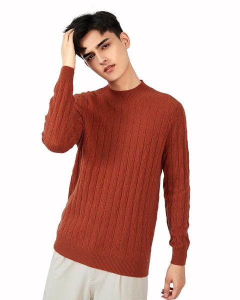 zhili men's 100% cashmere cable knit twist mock neck sweater, White;black 
zhili men's 100% cashmere cable knit twist mock neck sweater, White;black