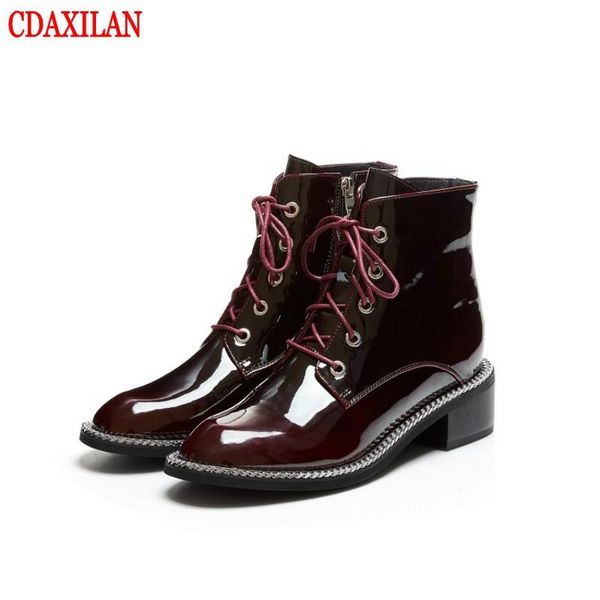 boots cdaxilan women's short genuine cow patent leather cross-tied square low-heels side zipper ankle ladies autumn, Black
boots cdaxilan women's short genuine cow patent leather cross-tied square low-heels side zipper ankle ladies autumn, Black