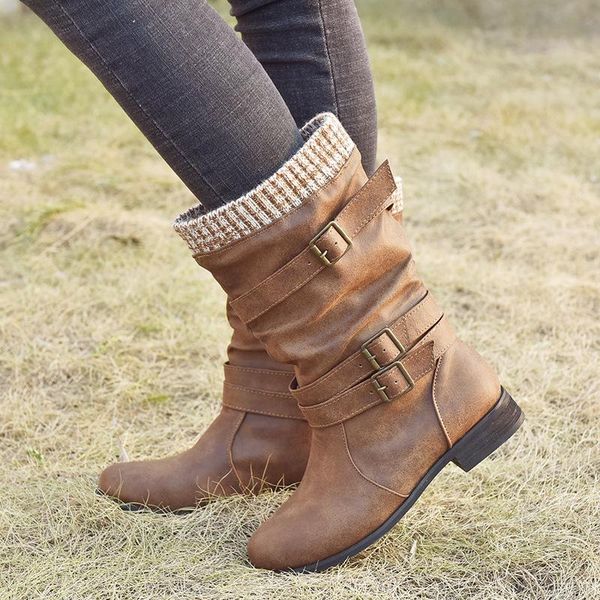 boots warm female shoes autumn winter big size european american woolen women's boot side buckle decoration mid-tube ladies, Black
boots warm female shoes autumn winter big size european american woolen women's boot side buckle decoration mid-tube ladies, Black