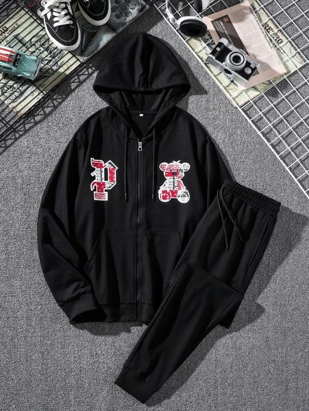 men paisley & cartoon bear graphic zip up pocket hoodie & solid sweatpants w8w7#, Gray
men paisley & cartoon bear graphic zip up pocket hoodie & solid sweatpants w8w7#, Gray