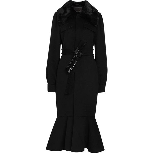 women's wool & blends blcak fur collar long mermaid woolen coat women vintage slim bleted autumn winter overcoat office lady, Black
women's wool & blends blcak fur collar long mermaid woolen coat women vintage slim bleted autumn winter overcoat office lady, Black