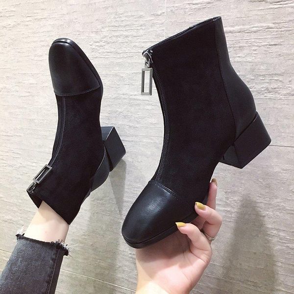 women ankle boots suede leather stitching winter boots zipper fabric mujer autumn shoes fashion low heels square toe botas mujer, Black
women ankle boots suede leather stitching winter boots zipper fabric mujer autumn shoes fashion low heels square toe botas mujer, Black