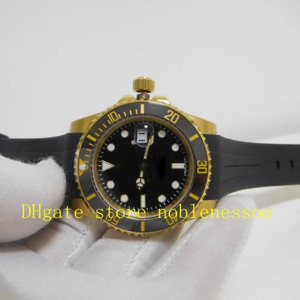 2 Color Men 40mm 116618ln 18k Yellow Gold Black Bezel Watch 116610ln Date Ceramic Bezel Rubber Oyster Bracelet Watch Sport Men's Watche