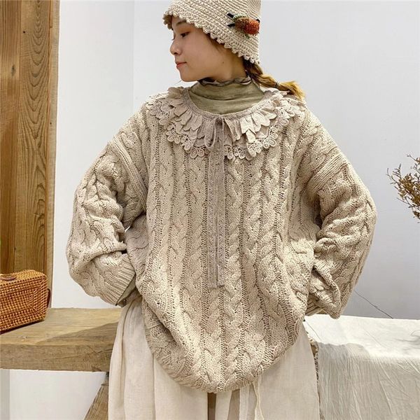 johnature 2020 new mori ruffles collar knitting women sweaters winter japanese loose warm female sweaters h1211, White;black
johnature 2020 new mori ruffles collar knitting women sweaters winter japanese loose warm female sweaters h1211, White;black