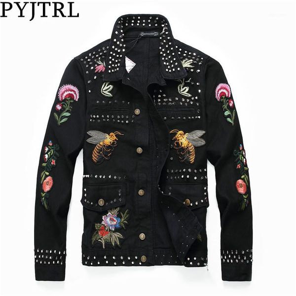 pyjtrl men fashion punk style flower embroidery black jacket long sleeve slim coat embroidered outerwear1, Black;brown
pyjtrl men fashion punk style flower embroidery black jacket long sleeve slim coat embroidered outerwear1, Black;brown