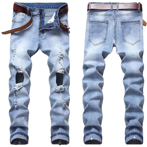 men's jeans men tight-fitting casual denim ripped trousers elastic feet coat and shirt agged slim fit, Blue
men's jeans men tight-fitting casual denim ripped trousers elastic feet coat and shirt agged slim fit, Blue