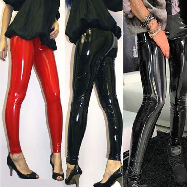women plus size black wet look pvc pants leggings m l 2xl