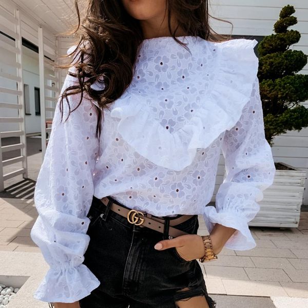 2021 new women autumn ruffle long petal sleeve winter casual o neck blouse hollow out loose lady white office shirt h1m4
2021 new women autumn ruffle long petal sleeve winter casual o neck blouse hollow out loose lady white office shirt h1m4